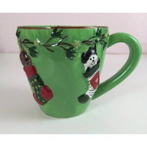 Oneida Earthenware Fiddlestix Stocking Cats 3D Christmas 16oz Coffee Cup Mug